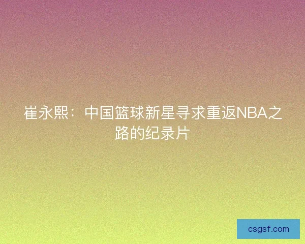 崔永熙：中国篮球新星寻求重返NBA之路的纪录片